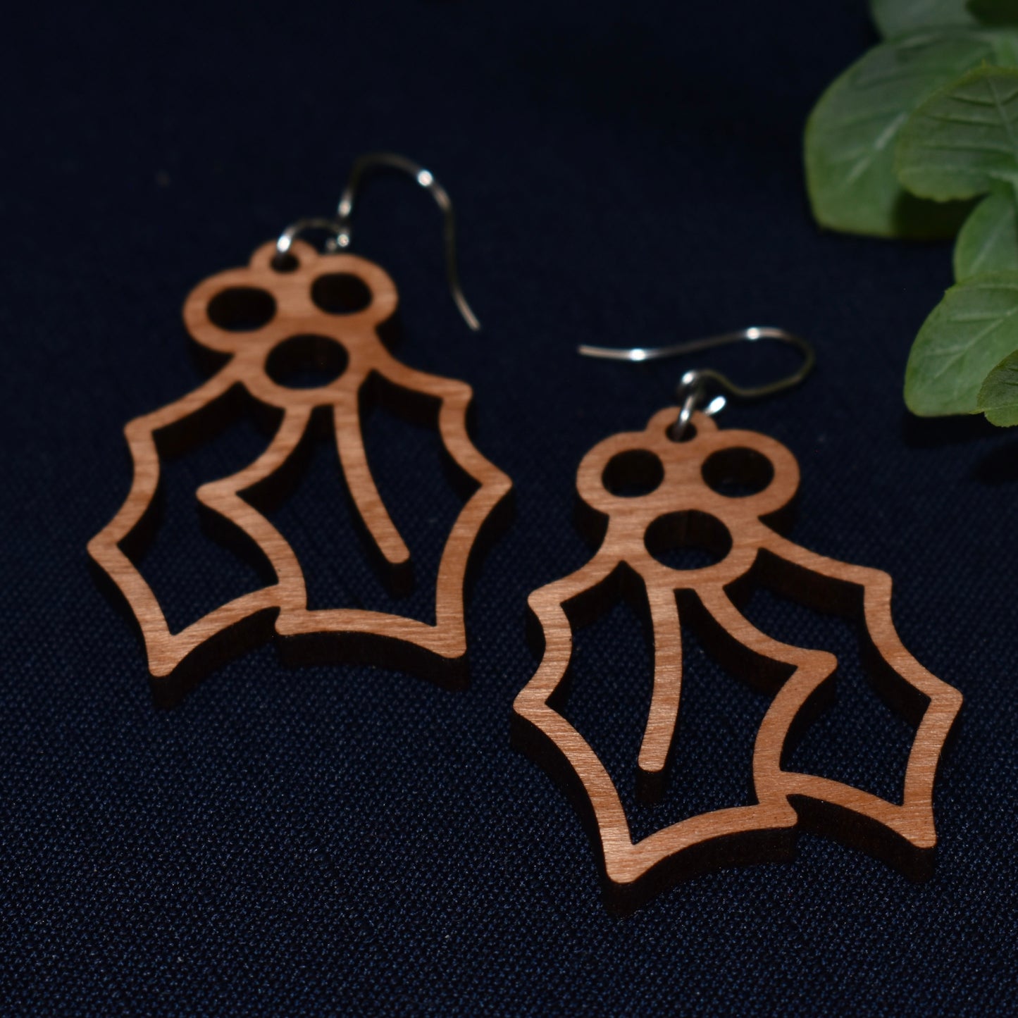 Christmas Holly & Berries Drop Earrings