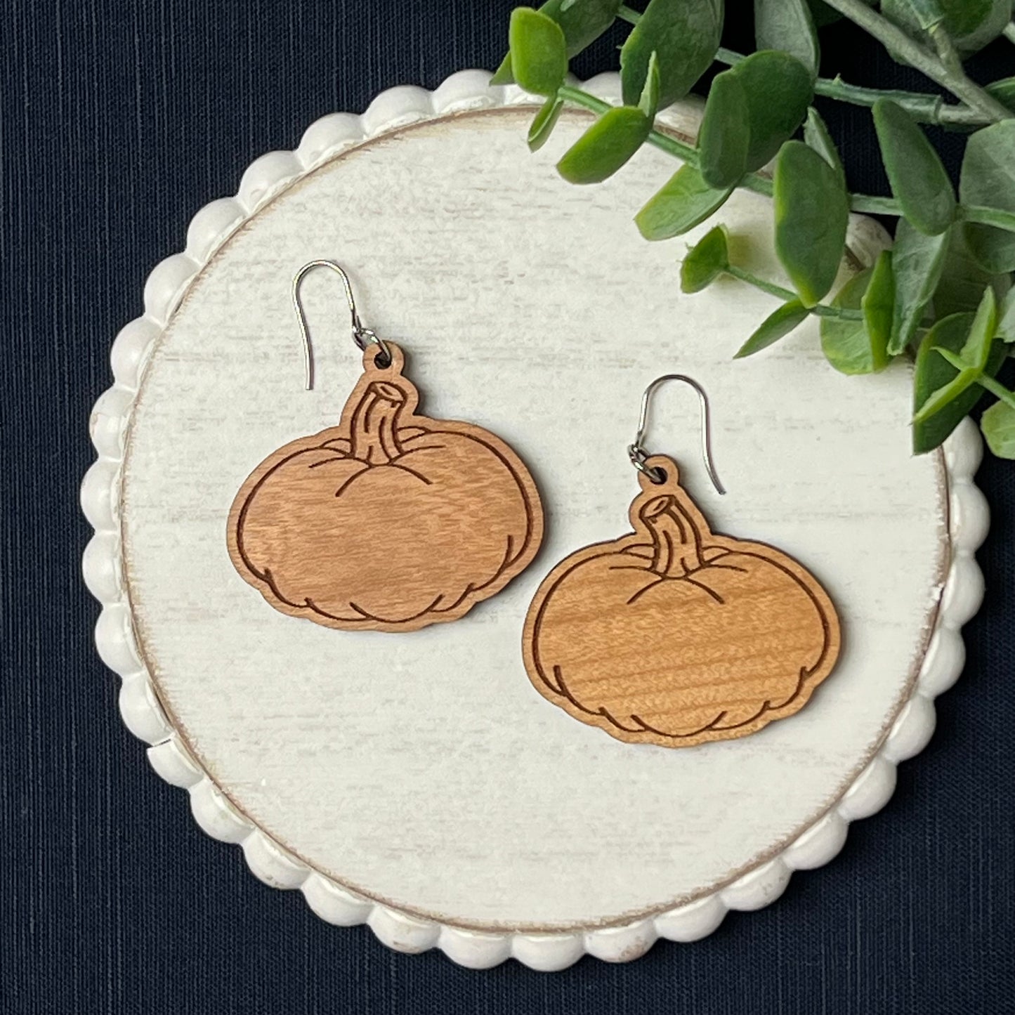 Engraved Pumpkin Drop Earring