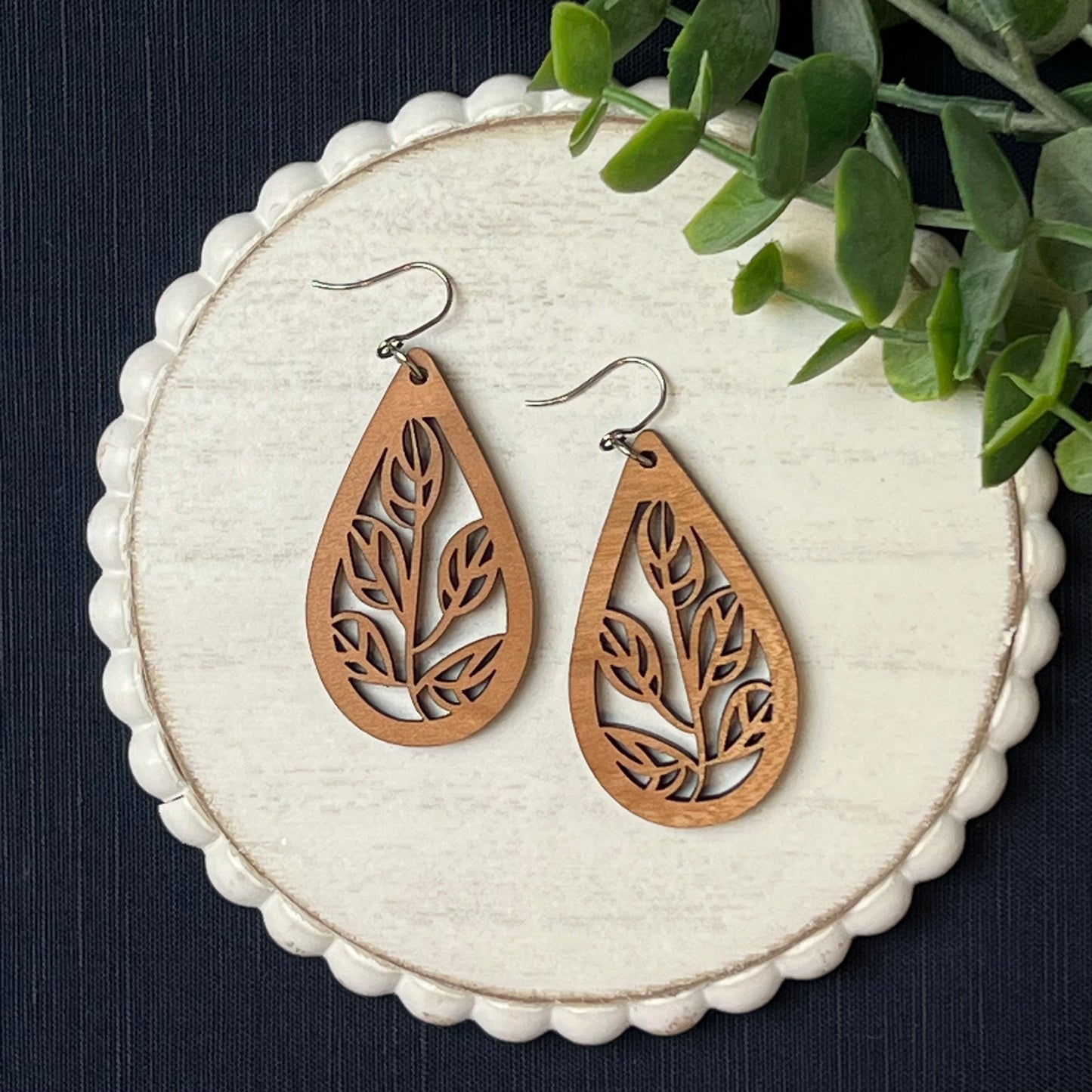 Teardrop with Leaves Drop Earring