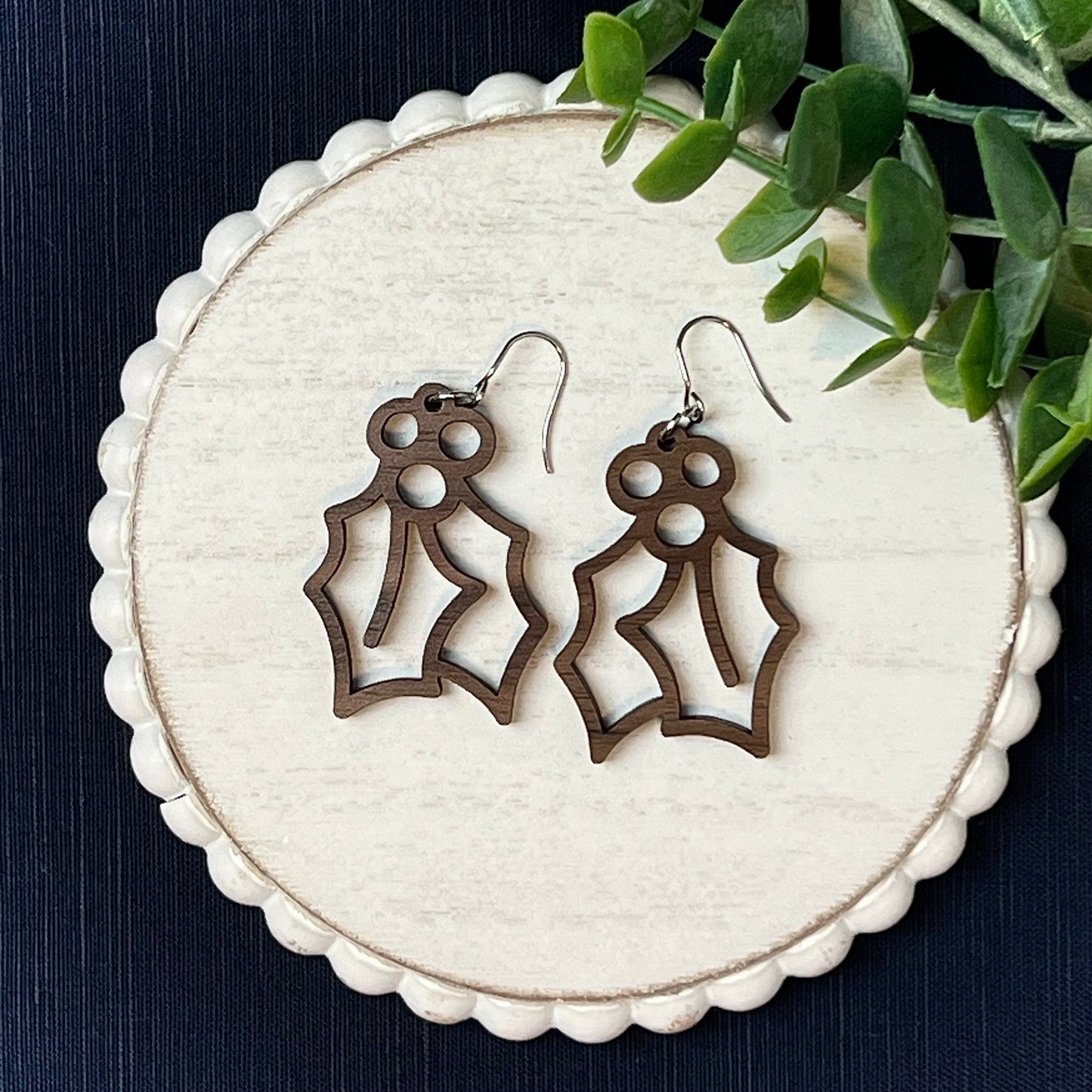 Christmas Holly & Berries Drop Earrings