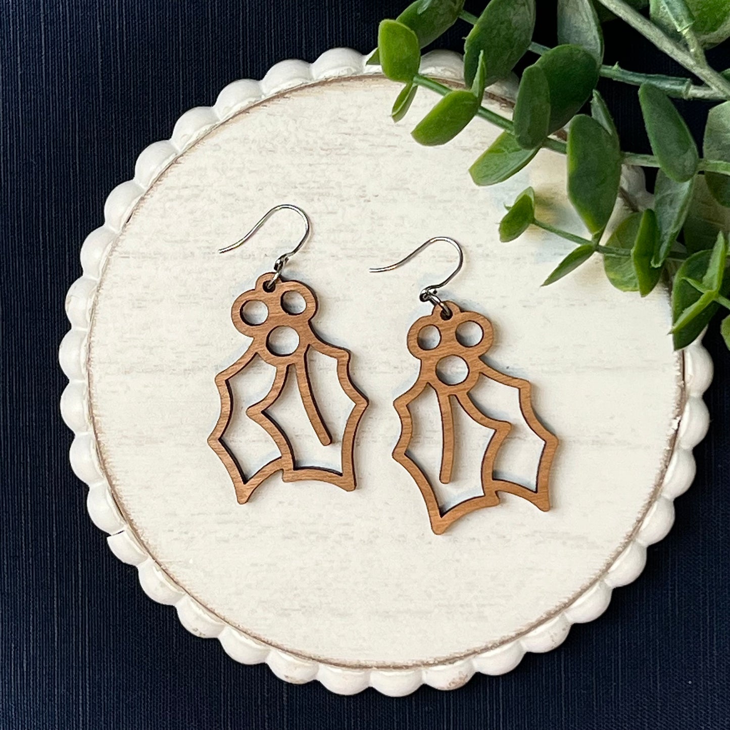 Christmas Holly & Berries Drop Earrings