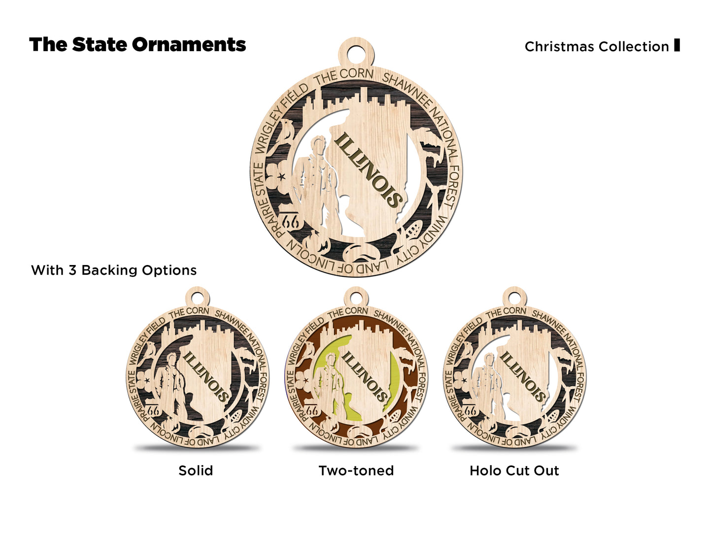 State Ornaments - HI - ID - IL - IN - IA - USA